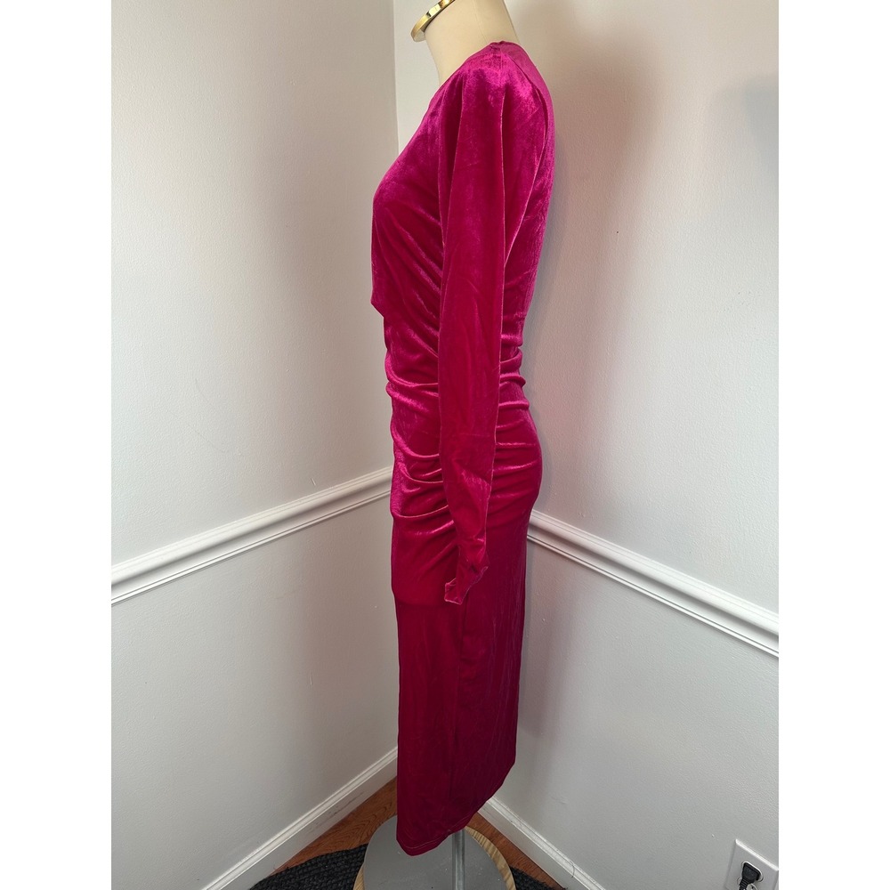 SAM EDELMAN Pink Velvet Long Sleeve Bodycon Midi Dress Front Slit Party NYE | 8 - Picture 6 of 13